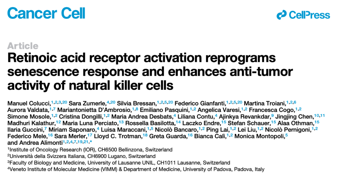 Cancer Cell：激活維A酸受體，可重編程衰老反應，增強NK細胞抗腫瘤活性